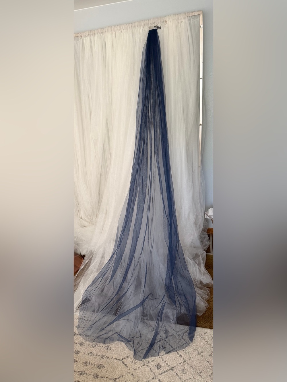 Chapel Length Navy Tulle Bridal Veil